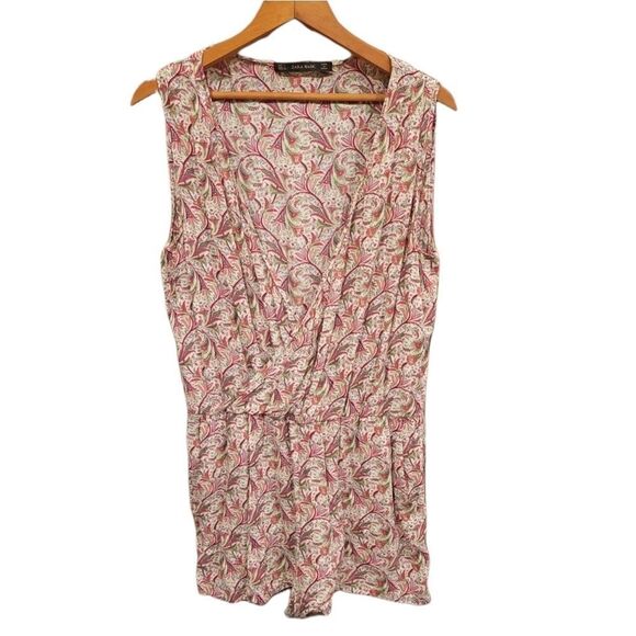 Zara Paisley Floral V-neck Short Sleeveless Romper L - Picture 2 of 15